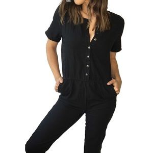 NWT • Black Short Sleeve Jumpsuit with Buttons